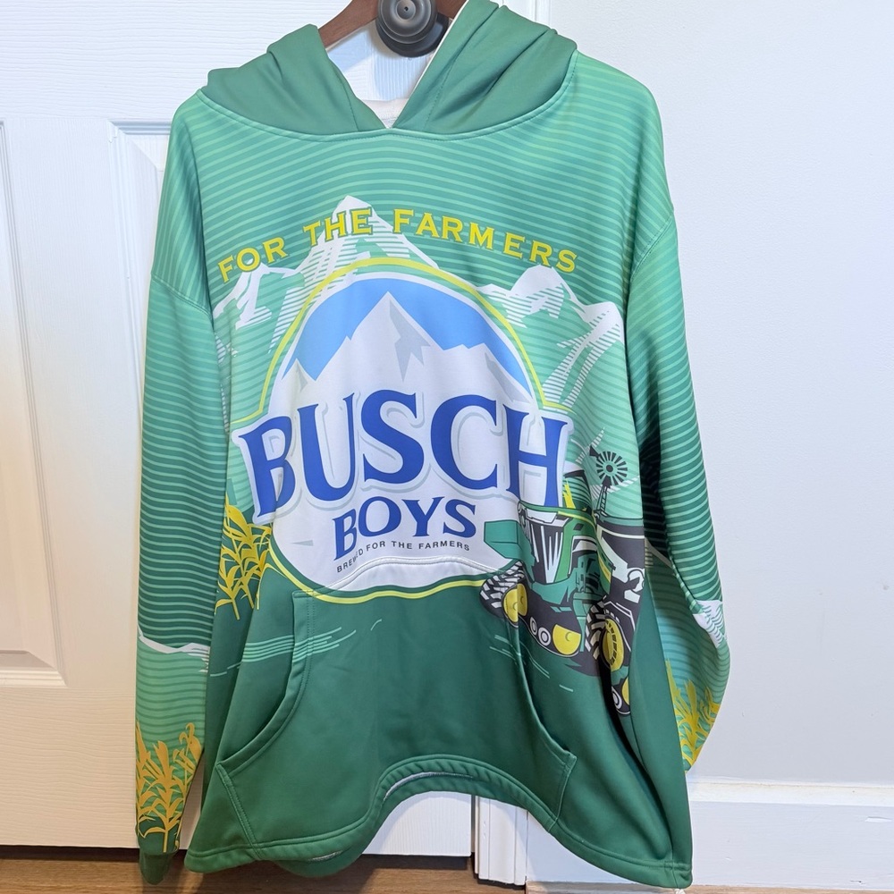 Busch Boys Beer Green Tractor Hoodie, 2XL